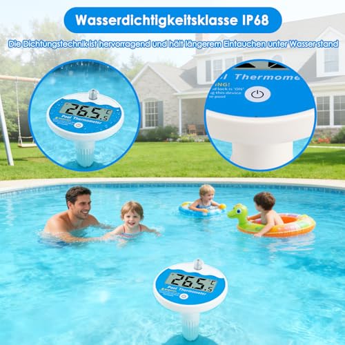AOZBZ Poolthermometer Schwimmend, Pool Thermometer funk IP68 Wasserdicht Kindersicherungsfunktion für Schwimmbad, Whirlpool, Badewanne, Teich Wasserthermometer Batterie Nicht im Lieferumfang Enthalten