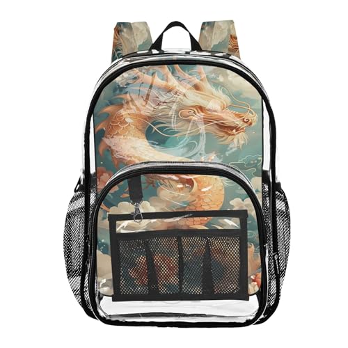 Joitme Bolsa de dragón chino para niñas, bolsa de plástico transparente, mochila para niños, mochila transparente para niños, Dragón chino 1, Talla única, Dragón chino
