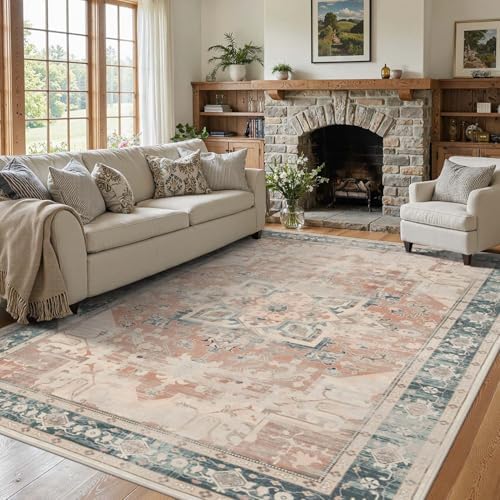 Rugxara 5X7 Washable Area Rug for Living Room, Neutral Vintage Bo...
