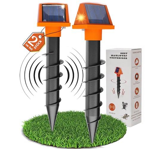 Maulwurf Vertreiber 2 Stück Wühlmausschreck Dual-Solar Maulwurfabwehr für Garten Maulwurfschreck IP54 Wasserdicht gegen Wühlmäuse & Maulwurf