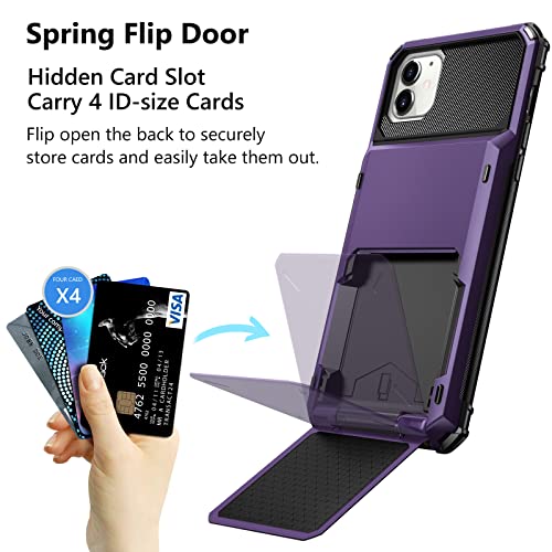 Vofolen For Iphone 11 Case Wallet 4-Card Holder Id Slot Flip Door Hidden Pocket Anti-Scratch Dual Layer Hybrid Tpu Bumper Armor Protective Hard Shell Back Cover For Iphone 11 6.1 Inch Greypurple #TOP1