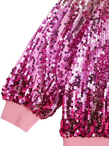 Floerns Girl's Contrast Sequin Long Sleeve Baseball Collar Zip Up Bomber Jacket4