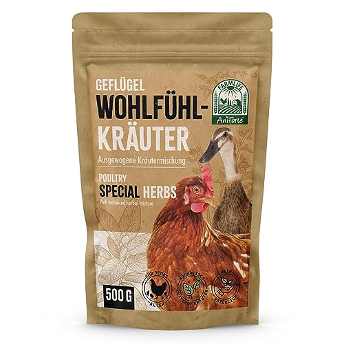 AniForte Wohlfühlkräuter für Hühner 500 g - Natürliche Kräuter für Geflügel unterstützen Immunsystem & Verdauung, Leckerchen für Hühner jeden Alters, mehr Vitalität