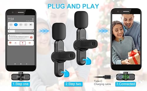 Pairtty Pacote com 2 microfones de lapela sem fio adequados para iPad e iPhone, não é necessário con