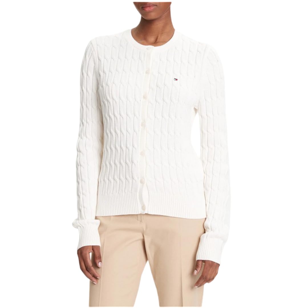 Tommy Hilfiger Co Cable Mid GG C-nk LS Cardi Ww0ww46514 Maglione Cardigan Donna (Pacco da 1)