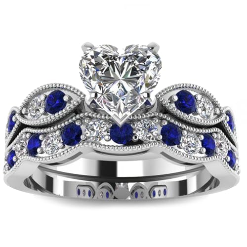 Image of Jeulia 3 Carat CZ Solitaire Engagement Rings Halo Milgrain Heart Cut Sterling Silver Ring Set Promise Engagement Wedding Anniversary Rings Bridal Sets for Women