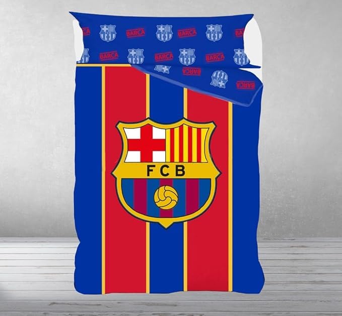 FC Barcelona Official Duvet Cover, 50% Polyester, 50% Cotton, Crest and Barça Design, Set of 2, Size 150 x 220 cm, 180 x 220 cm, 220 x 220 cm, 240 x 220 cm (Bed 105 cm (180 x 220 cm) 6.6" ))