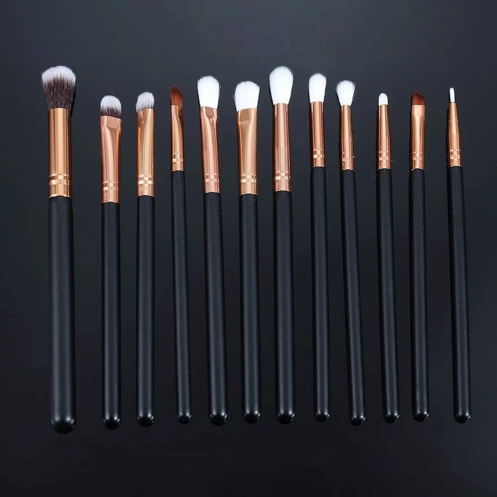 Pennelli for il trucco degli occhi 12 PCS Pennelli for il trucco dell'ombretto Set Set di peli sintetici morbidi Manico in legno for ombretto, sopracciglio, eyeliner, miscelazione e correttor