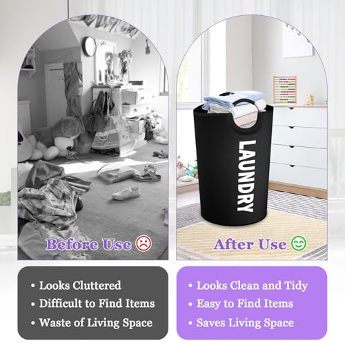 Image of 125L Extra Large Laundry Basket with Handles, Collapsible Clothes Hamper for Bedroom, Independent Dirty Clothes Basket, Portable Laundry Bin for Hotel, Dorm, Black