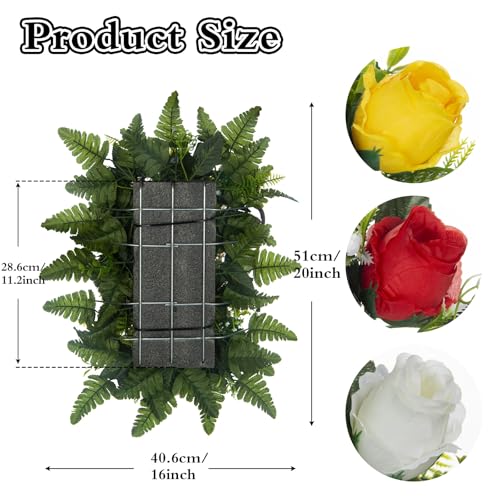 Artificial Cemetery Flowers Saddle Grave Memorial Rose Flowers Saddle for Cemetery Headstones Gravesites Decoration (White&Red&Yellow) image 3