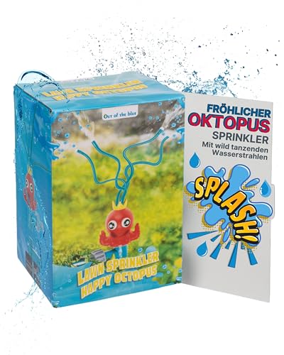 Out of the blue Happy Octopus Rasensprinkler - Wasserspielzeug mit beweglichen Sprüharmen - 11 × 8 × 21cm Sprinkler inkl. Schlauchanschluss & Geschenkverpackung - Für Kinder & Erwachsene