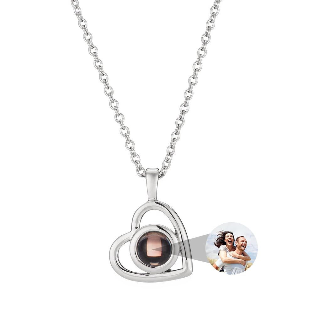 Personalized Picture Projection Necklace for Women - Custom Photo Love Heart Pendant - Customized Portrait Jewelry - Birthday Anniversary Memorial Gifts for Her