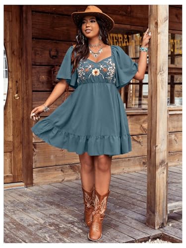 Image of Verdusa Women's Plus Size Western Boho Floral Dress Cowgirl Country Concert Vacation Outfits Flowy Summer Dresses