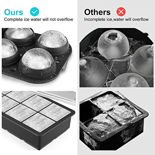 Siliconen ijsblokjesvorm, 2 XXL ijsblokjesvormpjes, 6 ijsbalvormpjes en 8 ijsblokjesvormpjes met deksel en trechter, BPA… - Afbeelding 6