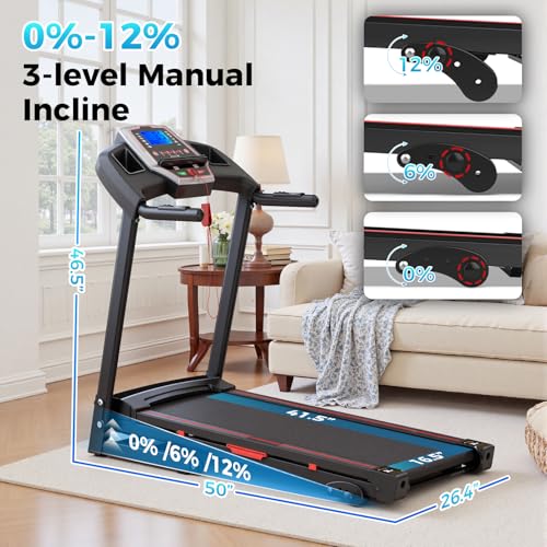 Image of Lastforever 3.5HP Folding Treadmill for Home, 350 lbs Capacity, Portable Treadmills with 3-Level 12% Manual Incline, Bluetooth Speaker, Shock Absorption, Quiet Motor