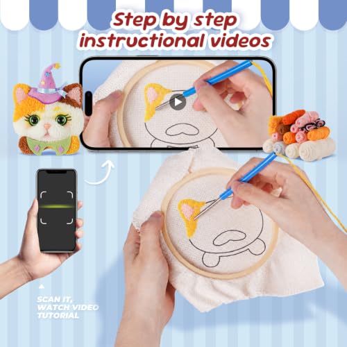 Image of Gipony Punch Needle kit for Beginners,Embroidery kit for Beginners,Punch Needle Kits Adults Beginner,Including Printed Patterns, Needles, Easy to Follow Instructions, and Videos-Cat Family