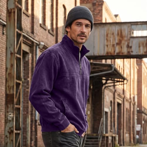 Men's Denim Shirt Washed Vintage 1/4 Zip Pullover Shirt with Pockets - image 5