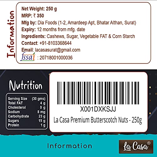 Image of La Casa Premium Butterscotch Nuts | Combo of 3 | Crunchy Nuts Bits for Cakes & Cookies Decoration | 3 x 250g |