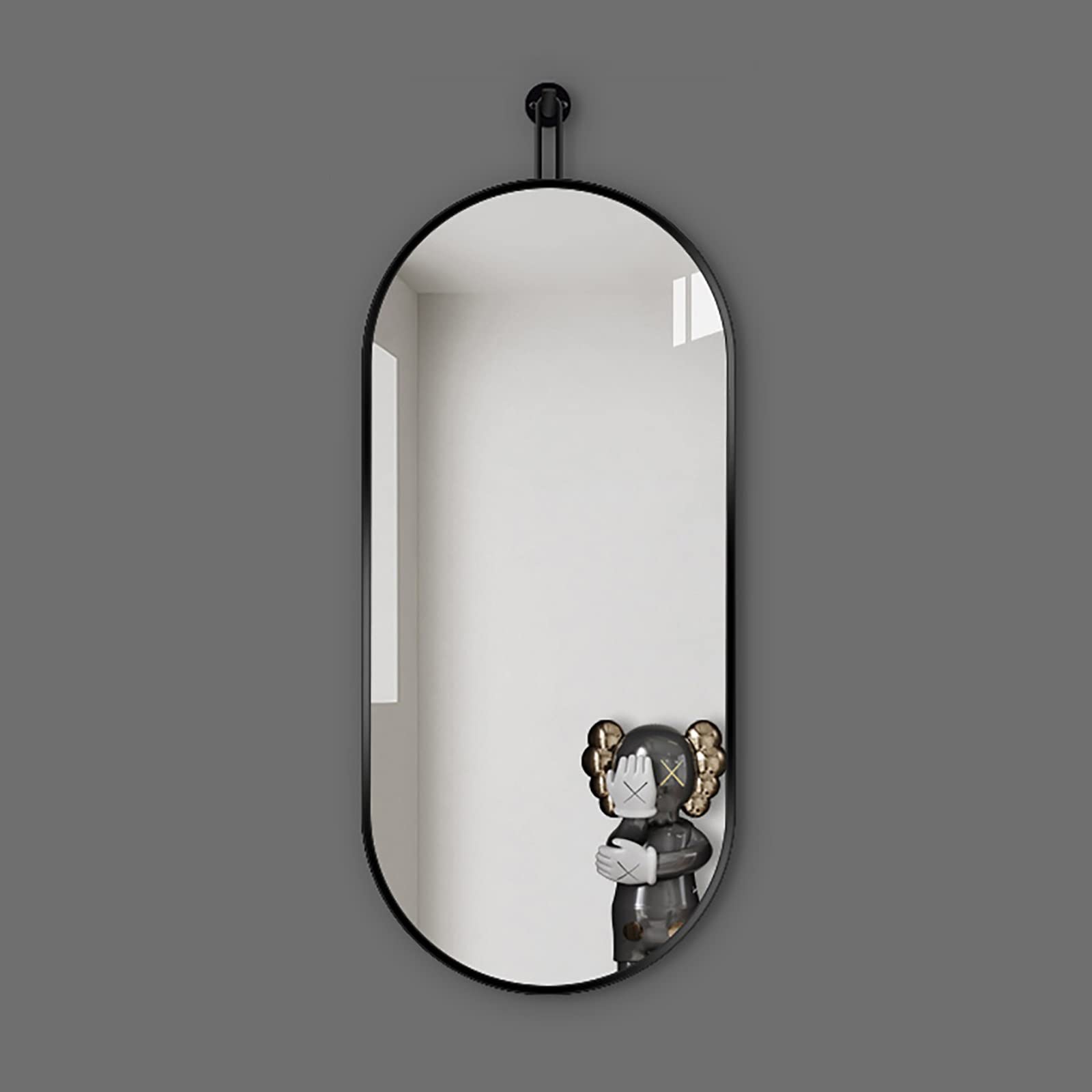 Lattice Mirror Wall Mounted Framed Mirror, Oval Bathroom Black Vanity w/Aluminum Metal Frame & Hanging Ring for Vertical Hang, Ideal Bedroom, Bathroom, Living Room, 400x800mm/16x32in