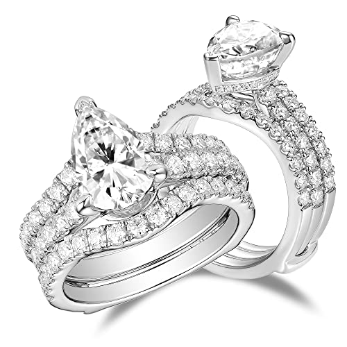 DovEggs Moissanite Engagement Ring for Women 4ct 7x11mm F-G-H Color Pear Cut Moissanite Hidden Halo Wedding Ring 14k Gold Quality Sterling Silver (10)