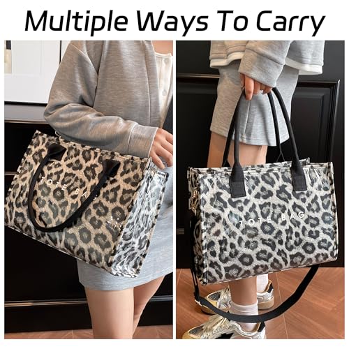 Image of GISMTR PVC Tote Bag for Women Large Letters Print Hobo Handbags Kraft Paper Shoulder Bag with Strap for Work Travel