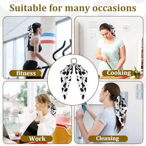Wy Lighting Level 2 Pcs Bunny Ear Bow Bowknot Scrunchie Cow Print Hair Headband Non-Slip Elastic Hair Tie Ropes Aesthetic Ponytail Holder Hair Ribbon Barrettes Accessories For Women Girl Curly Straight Thin Fine thumb #3