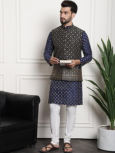 Image of SOJANYA (Since 1958 Men's Silk Blend Kurta and Pyjama with Nehru Jacket