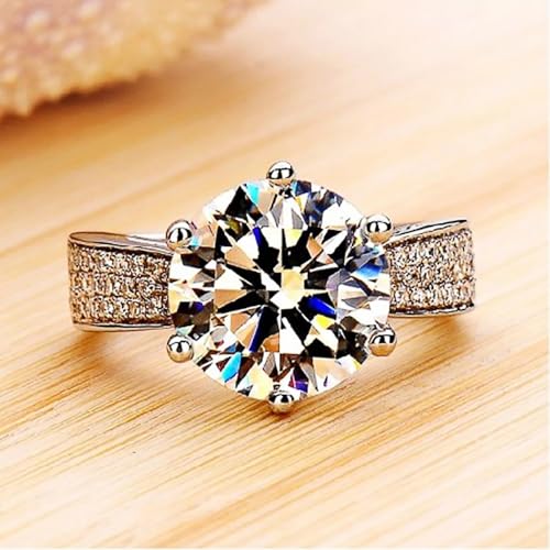Fashion 6 Claws Round Cubic Zirconia Rings Bridal Wedding Band Luxury Eternity Jewelry for Women