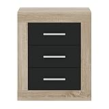 Homely | Mesilla de Noche con 3 cajones Coimbra | Tablero de partículas melaminizado | Colores: Cambrian/Antracita, 50x60x34,6 cm | Diseño Moderno para Dormitorio