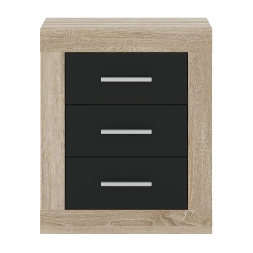 Homely | Mesilla de Noche con 3 cajones Coimbra | Tablero de partículas melaminizado | Colores: Cambrian/Antracita, 50x60x34,6 cm | Diseño Moderno para Dormitorio
