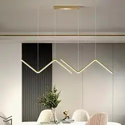 Luminária Pendente Duplo Zig Zag Moderna Dourado com Controle Remoto, 3 Cores de Luz (Fria, Neutra e Quente) Lustre Para Sala de Jantar, Cozinha e Bancada, Design Minimalista, Alumínio, Bivolt
