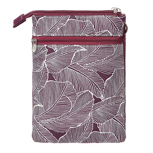 Image of LassZone Canvas Cute Crossbody Bags for Women Mini Shoulder Handbag Cell Phone Purse Wallet Leaves Pattern Coin Pouch, Red Purle, 7.6*5.5*1.5 inch