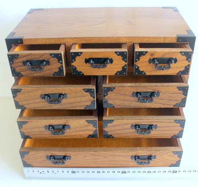 小型抽斗箱 仙台タンス 溜塗 三段小物入れ 縦20×横30×高23cm 仙台