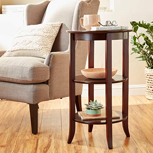 Frenchi Furniture Wood Round Side /Accent Table , Inset Glass, Two Shelves - Thumbnail 6