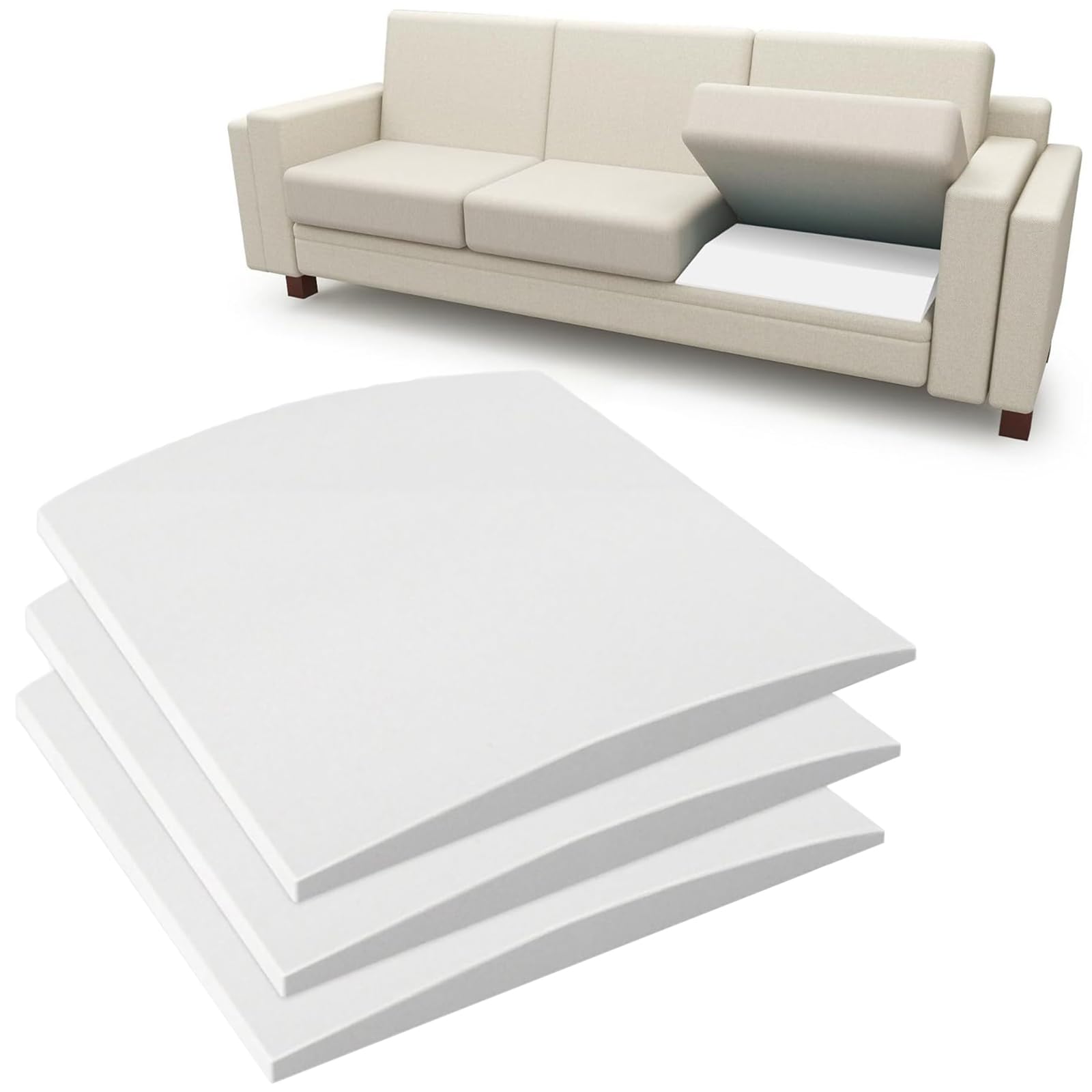 3 cuscinetti in schiuma ad alta densità, 69,8 x 69,8 cm, stabilizzatori per sedili cadenti, curvi, per riparazioni cadenti, colore bianco