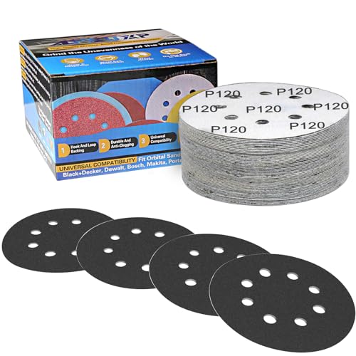 IROKCAKPT 耐水サンドペーパー 125mm #120番 サンダー ペーパー(50枚入)サンディングディスク 粗目 サンディングペーパー 電動サンダー用ディスクペーパー,ヘッドライトの研磨 木工DIY作業に 金属磨き