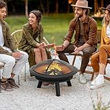 YITAHOME 24in Steel Replacement Fire Bowl with Round Spark Screen, Poker and Detachable Grate, Wood-Burning Fire Pit Bowl for DIY or Existing Outdoor Patio Fire Pit