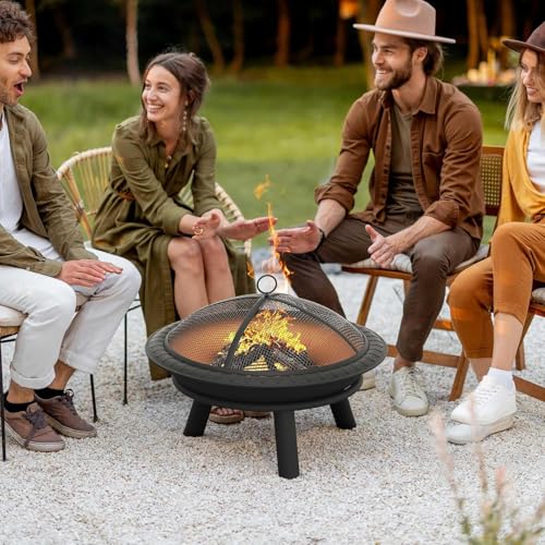 YITAHOME 24in Steel Replacement Fire Bowl with Round Spark Screen,