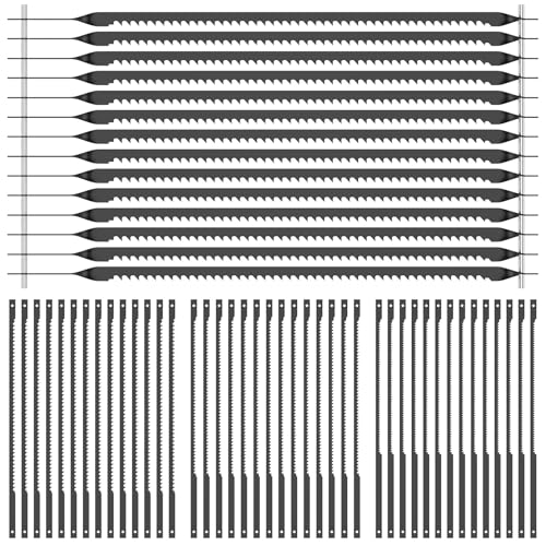 Fxvhojq 56Pcs Scroll Saw Blades Set 4inch SK5 High Carbon Steel Pin End Saw Blades Assortment Set 15TPI 18TPI 24TPI Wood Cutting Saw Blades Replacement for Wood Plastic Copper(56pcs)