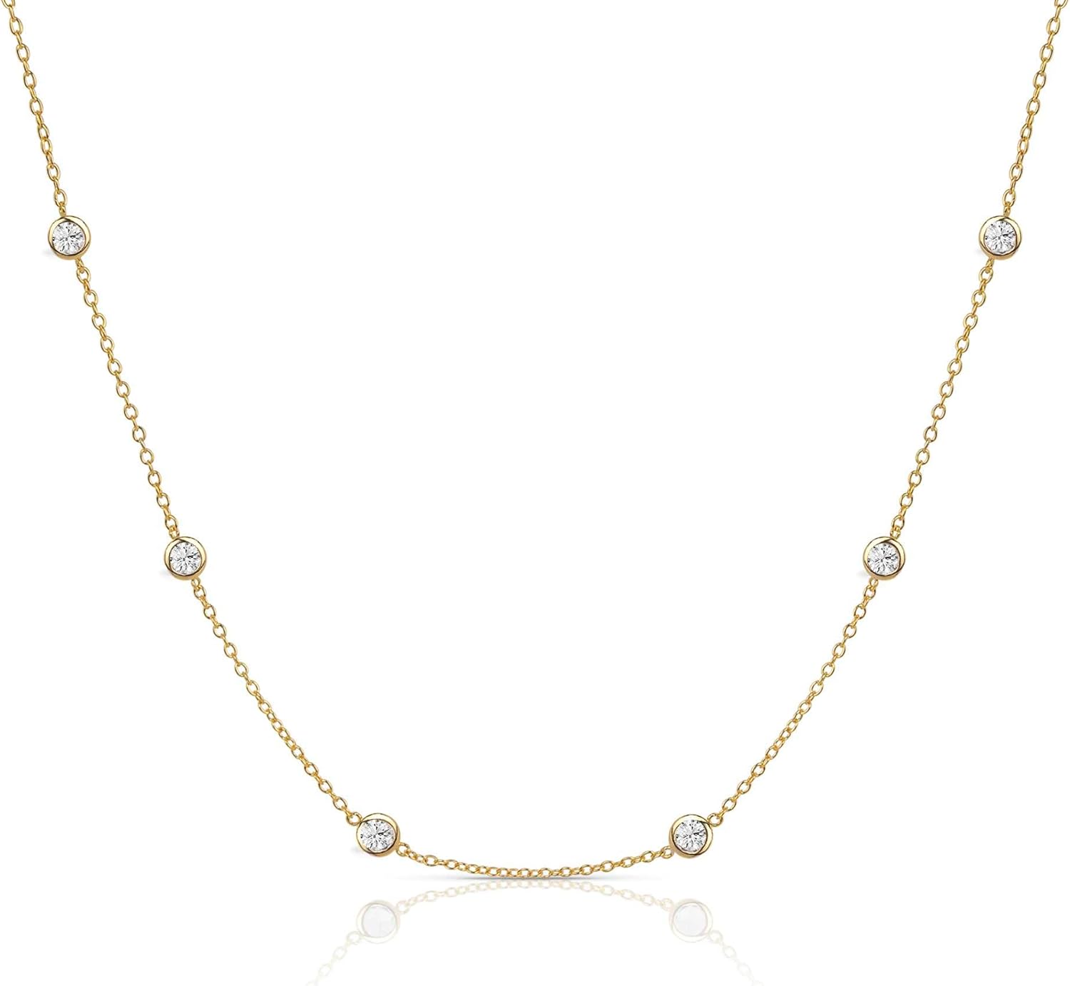 14k Gold/Silver/Rose Plated Pearl Necklaces for Women | Simulated Diamond By The Yard Station Necklace | Dainty Solitaire Pendant Necklace with station Cubic Zirconia - Womens CZ Chain Necklace - Image 2