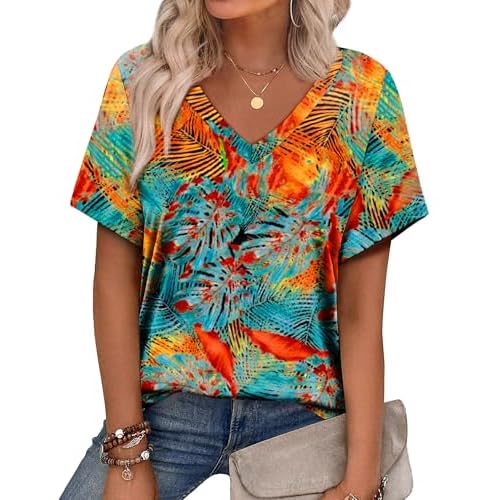 Alaroo Womens Summer Tops 2025 V Neck Short Sleeve Shirts Trendy Dressy Casual Vacation Outfits Printed