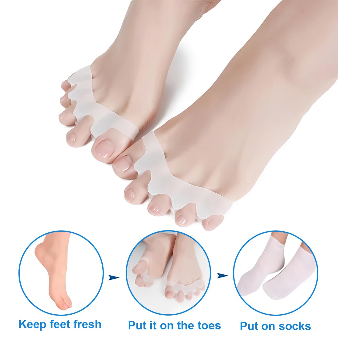 6 Separatori per Dita dei Piedi e 1 Fascia Correttiva, Silicone per Alluce Valgo, Sollievo dal Dolore, Adatto per Uomo e Donna