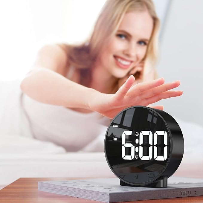 MAPPLE CREATION LED Clock Student Alarm Clock, Simple Table Clock, Electronic Desk Clock, Dual Alarms, 12/24Hr, 4 Adjustable Brightness for Bedroom, Office, Table (Black)
