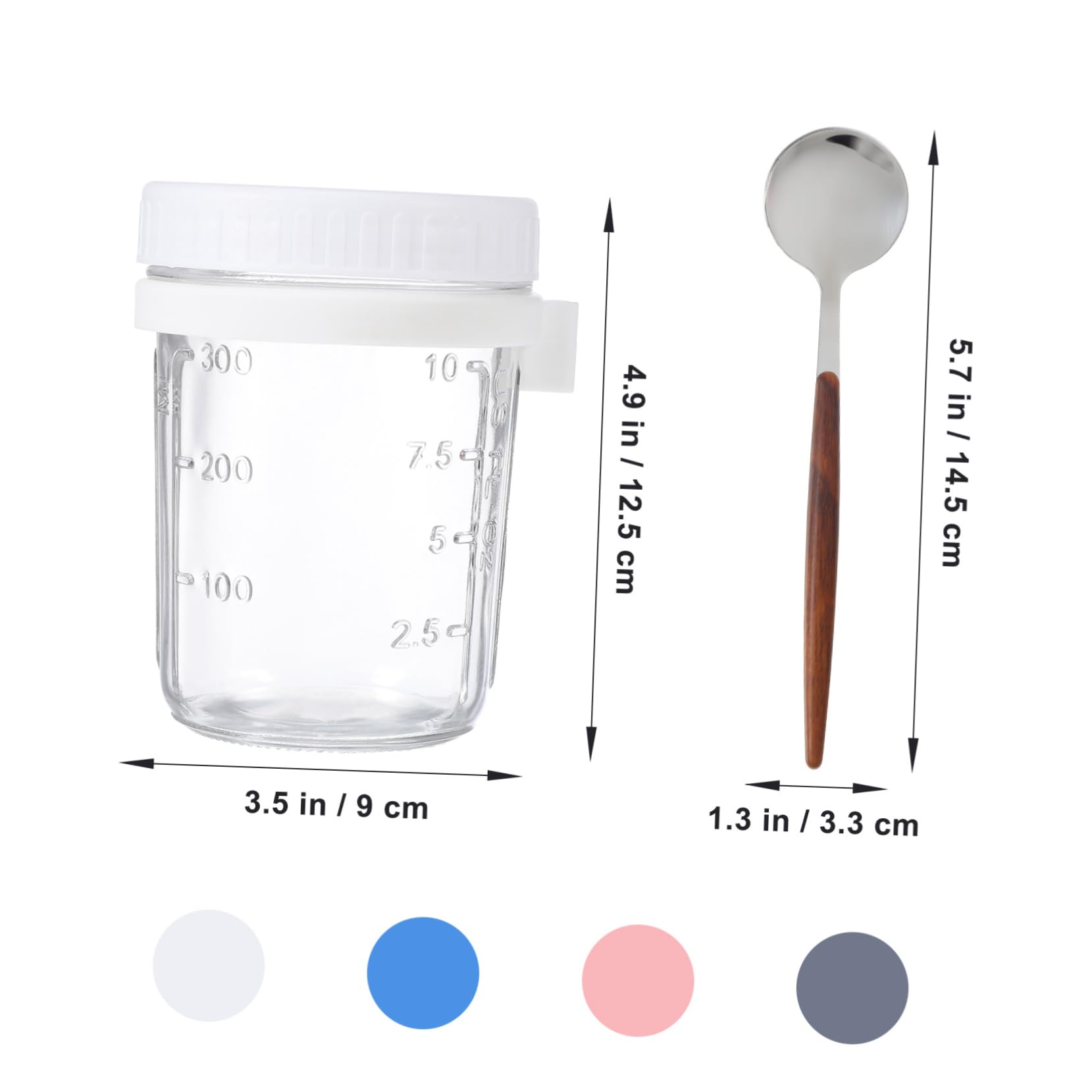 Cabilock 4 Stück Vorratsdose Glas mit Holzdeckel 400ml Glasbehälter mit Deckel und Löffel für Overnight Oats Büro und Wohnheim