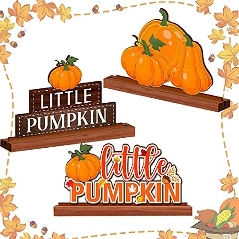 Ohgeecraft Little Pumpkin Wooden Centerpieces 3 Pieces Wooden Pumpkin Fall Thanksgiving Table Sign Decorations  Wood Tabletop Standing Decors for Baby Shower Decorations Cover