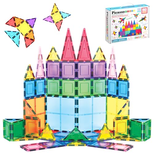 PicassoTiles 60 Piece Set 60pcs Magnet Building Tiles Clear...