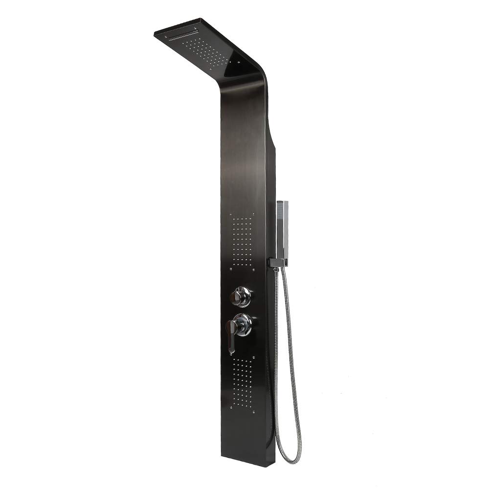 Colonna Doccia Idromassaggio Pannello Doccia Set in 304 Acciaio Inox con Miscelatore 5 Funzioni, Doccia Spa per Bagno, Altezza: 140 cm - Processo di lucidatura (Nero)