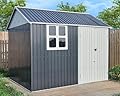 VanAcc 10x8x8 FT Shed 4-pane Window Nordic Cottage Storage Shed Outdoor Metal Garden House Double Hinged Lockable Doors for Backyard Garden Patio Lawn Dark Grey/White