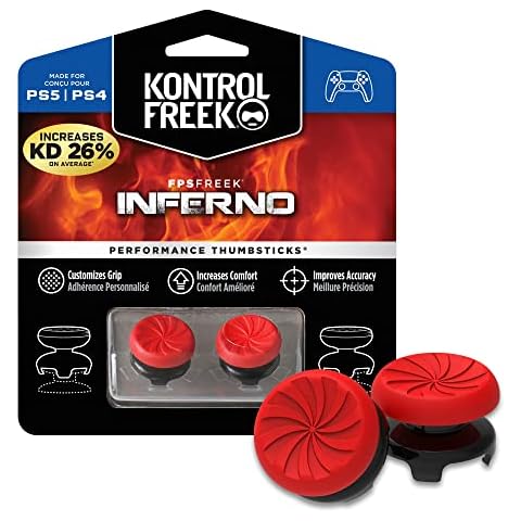 KontrolFreek FPS Freek Inferno for Playstation 4 (PS4) and PlayStation 5 (PS5) | Performance Thumbsticks | 2 High-Rise Concave | Red Cover