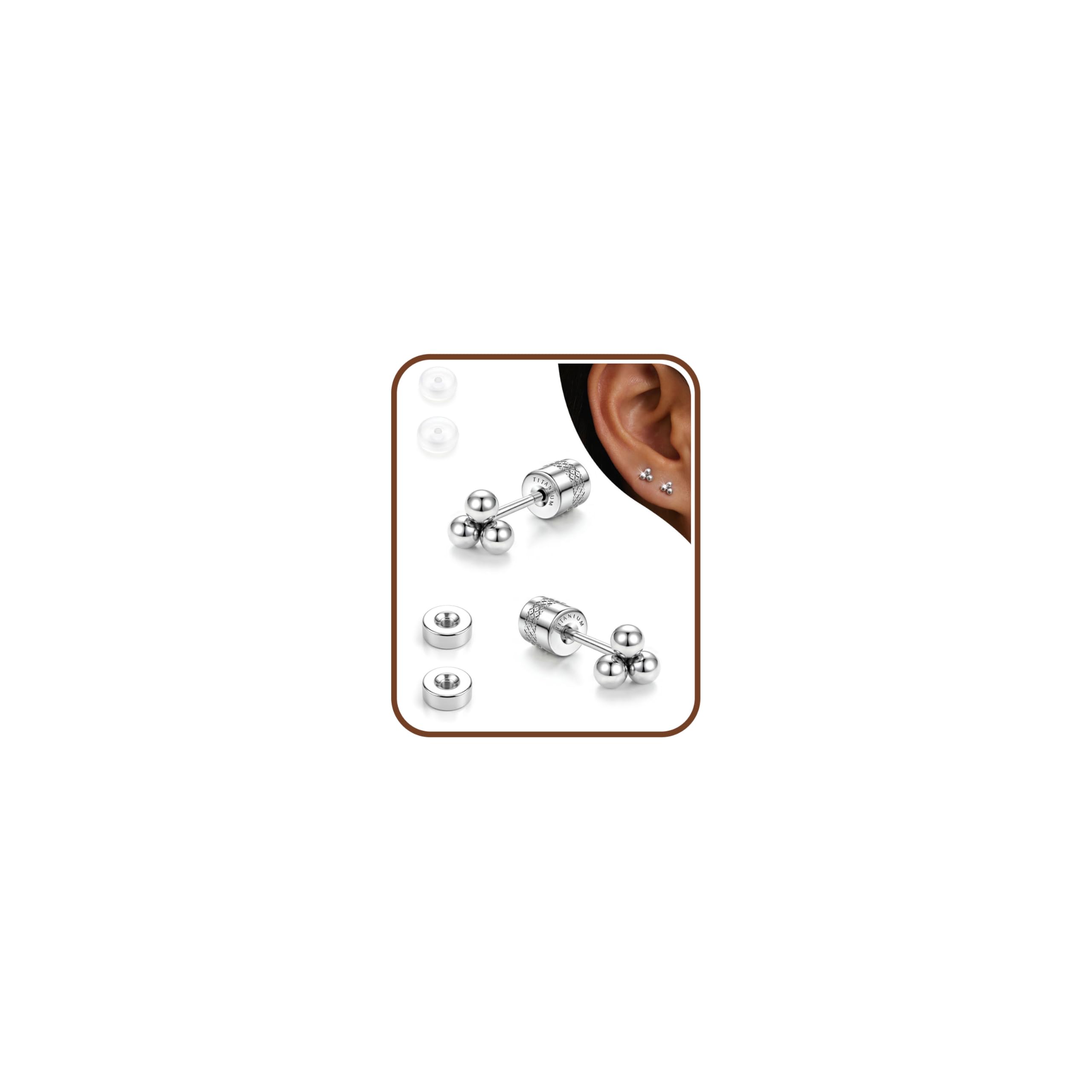 Pendientes de Titanio G23 con Cierre de Rosca para Mujeres y niñas, Pendientes de Plata